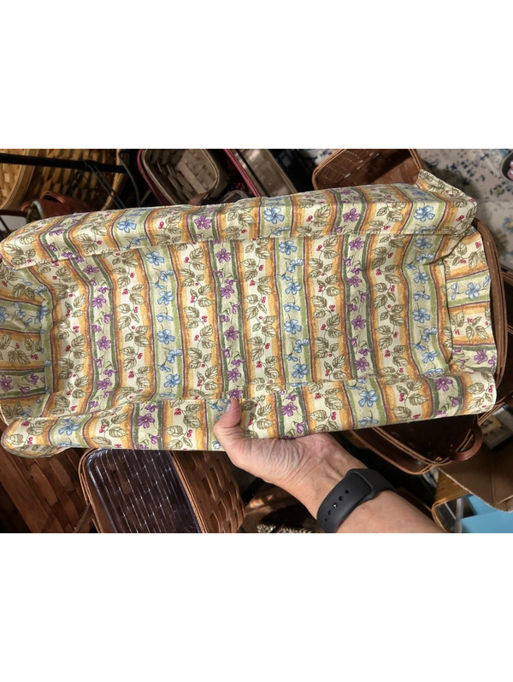 Longaberger Long serving basket & botanical fields stripe liner